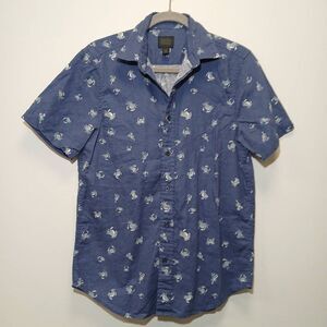 14th union new york mens small linen shirt casual crabs blue shortsleeve